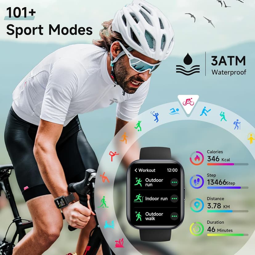 Smart Watch for Men Women, 1.8" Fitness Tracker for Android & iPhone, Answer/Make Calls, Alexa Built-in, Heart Rate/Sleep/SpO2 Monitor Smartwatch, IP68 Waterproof Watches 101+ Sport Modes, 2 Bands