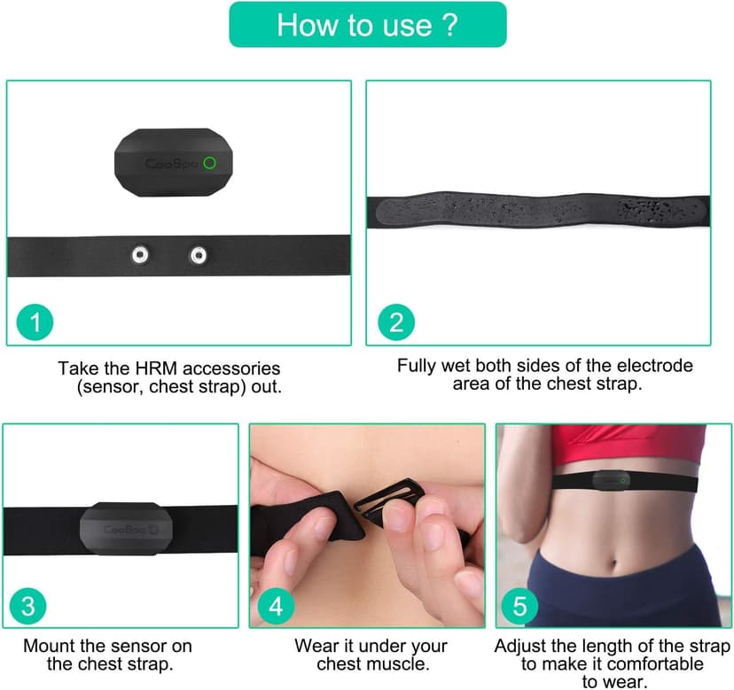 COOSPO Bluetooth Heart Rate Monitor Chest Strap H808S, ANT+ BLE HR Monitor Chest, HRM IP67 Waterproof, 300H Battery Life