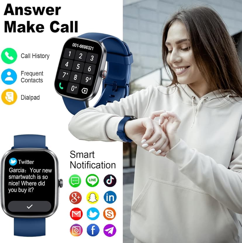 Smart Watch(Answer/Make Call), 1.91" Smartwatch for Men Women, NEW Fitness Watch with 110+ Sport Modes, Fitness Activity Tracke with Pedometer/Sleep Monitor/Heart Rate/IP68 Waterproof, for Android iOS