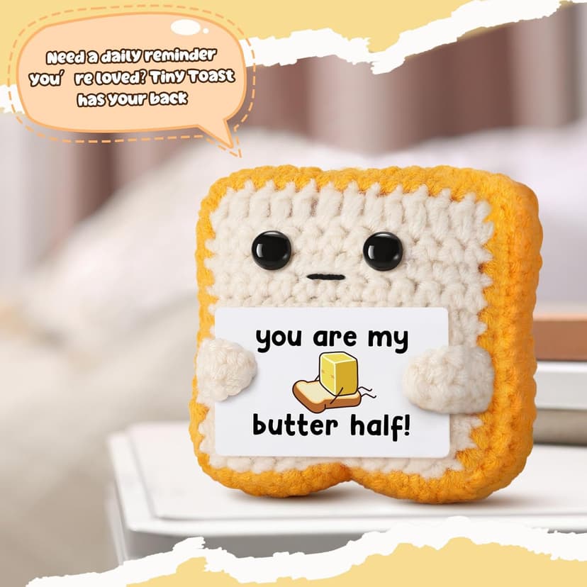 Gifts for Him Her Boyfriend Girlfriend Partner Loved One “You Are My Butter Half!” Crochet Toast – Cute Romantic Valentine’s Day, Anniversary, Birthday Gift for Couples Desk Decor & Christmas Gifts