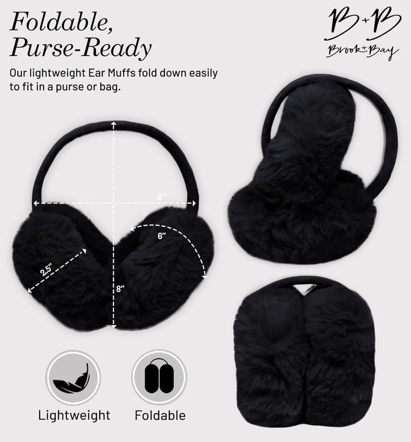 Brook + Bay Ear Muffs Winter Women - Winter Ear Muffs for Women - Adjustable Fluffy Folding Earmuffs - Women's Earmuffs