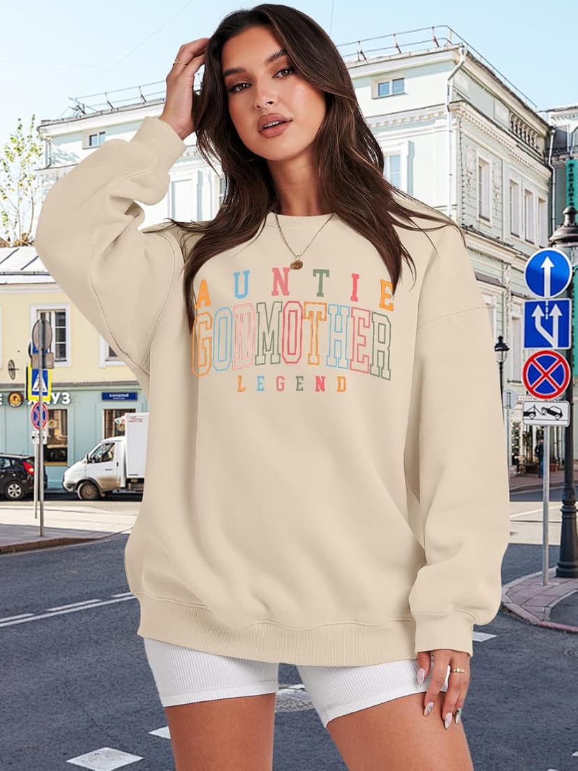 KIDDAD Women's Auntie Sweatshirt Cool Aunt Godmother Legend Crewneck Pullover Top Long Sleeve Graphic Aunts Shirt