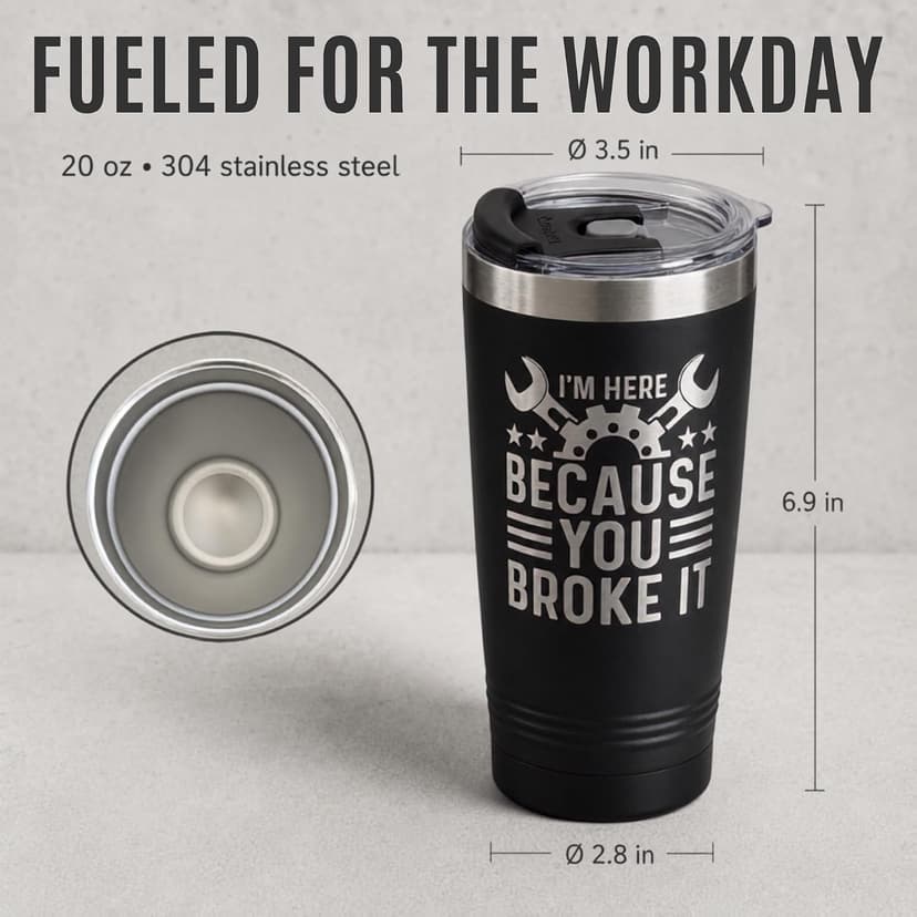 Maintenance man gift with a funny laser-engraved 20oz tumbler, hot/cold insulation, splash-proof lid, and gift-ready box Onebttl Maintenance Man Gifts for Men, 20oz Stainless Steel Coffee Tumbler B0C6XBJ6T8