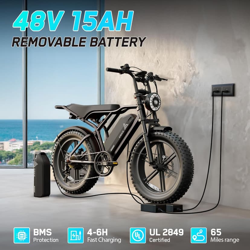 TST Electric Bike for Adults, 1500W Peak Motor 28 MPH 60/100 Miles Fat Tire Ebike with 48V 15Ah/25Ah Removable Battery 20" Electric Dirt Bike Hydraulic Suspension and 7-Speed