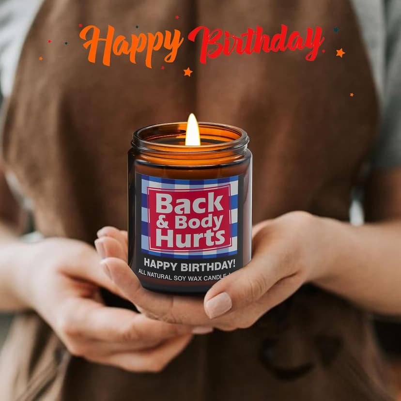Lihome Birthday Gifts for Men & Women, Funny Happy Birthday Candle for 30th, 40th, 50th & 60th - Back and Body Hurts Vanilla Candle