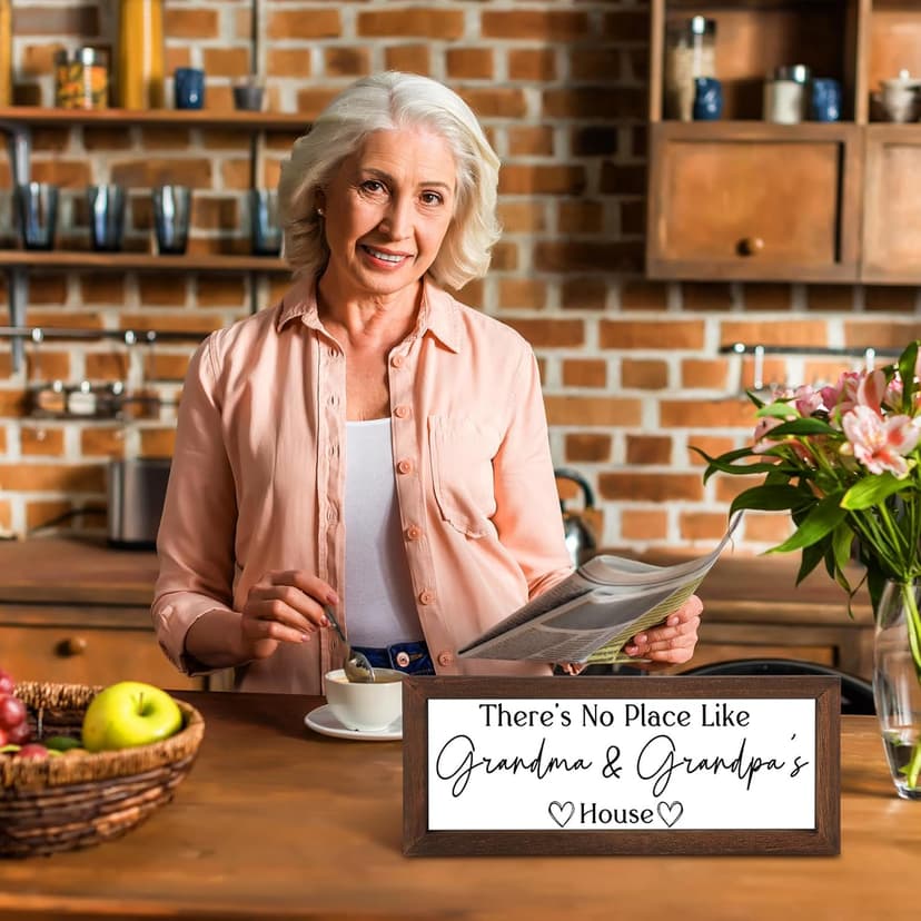 Yousoontic Grandparents Gift from Grandkids There's No Place Like Grandma & Grandpa's House Wooden Sign Farmhouse Home Decor for Father's Day Birthday Xmas Thanksgiving Gift (Dark Brown,11.8 Inch)