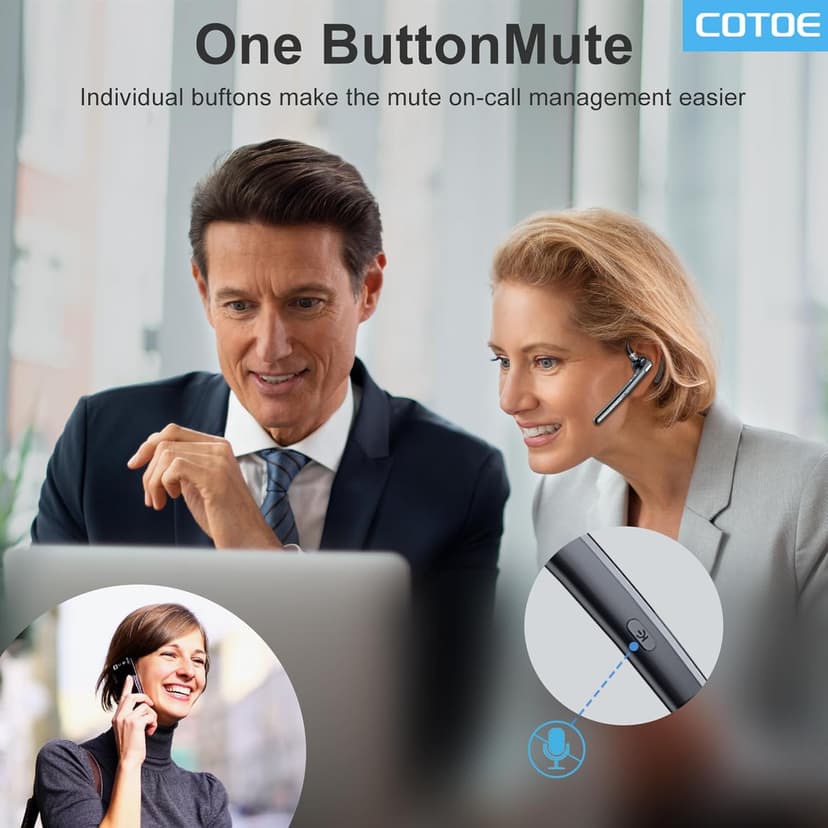 COTOE Bluetooth Headset V5.3, Wireless Earpiece with 500mAh Charging Case Hand-Free Headphones Noise Canceling Mic for Office/Driving/Business,Black