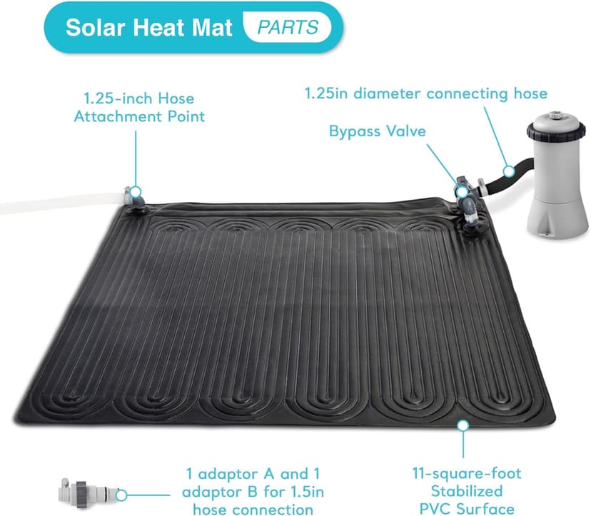 Intex 28685E 47 Inch x 47 Inch Solar Pool Water Heater Mat for 8,000 Gallon Above Ground Swimming Pool with Hose Attachment and Adaptors, Black
