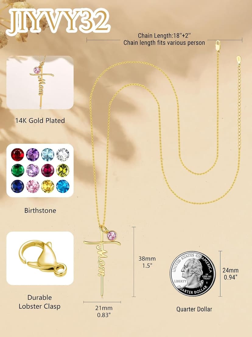 Mothers Day Religion Christian Pendant for Mom 14K Gold Mom Cross Necklace Mother Jewelry Birthday Gift B0GSV5Q8C6