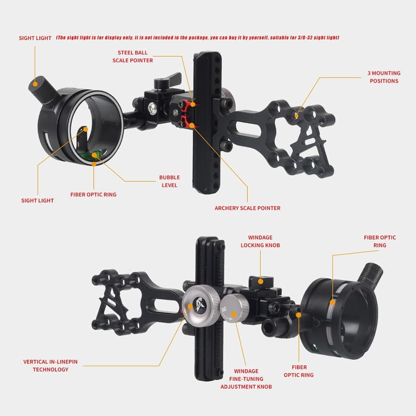 Archery Bow Sight for Compound Bows Target Hunting Single Pin or 5 Pin Bow Sight with 6X 1.75 Scope Lens Long Bar Right Hand for Quicker Sight Acquisition
