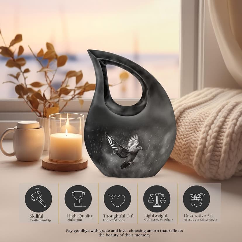Dove Burial Keepsake Urns for Adult Male Female Ashes, Black Drop Handcrafted Cremation Urn for Human Ashes, Remembrance Gift for Loss, Burial Cremains Containers (3 Inch) B0FFTG4NMQ