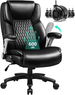VITESSE 600lbs Big and Tall Office Chair with Flip up Armrest, Large Heavy Duty with Ergonomic Lumbar Support, Executive Office Chair for Heavy People with Quiet Rubber Wheel(Black)