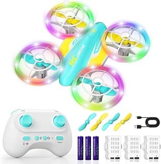LED RC Drone for Kids 6+, Christmas Birthday Gift for Boys & Girls with Remote Batteries, 360° Flip, High Speed Mode, 45 Min Flight Indoor and Outdoor Flying Toy - Blue Yellow