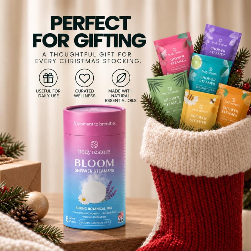 Body Restore Shower Steamers Aromatherapy 6 Pack - Birthday Gifts for Women, Men, Travel Essentials, Stress Relief, Relaxation, Self Care, Bath Bombs - Bloom