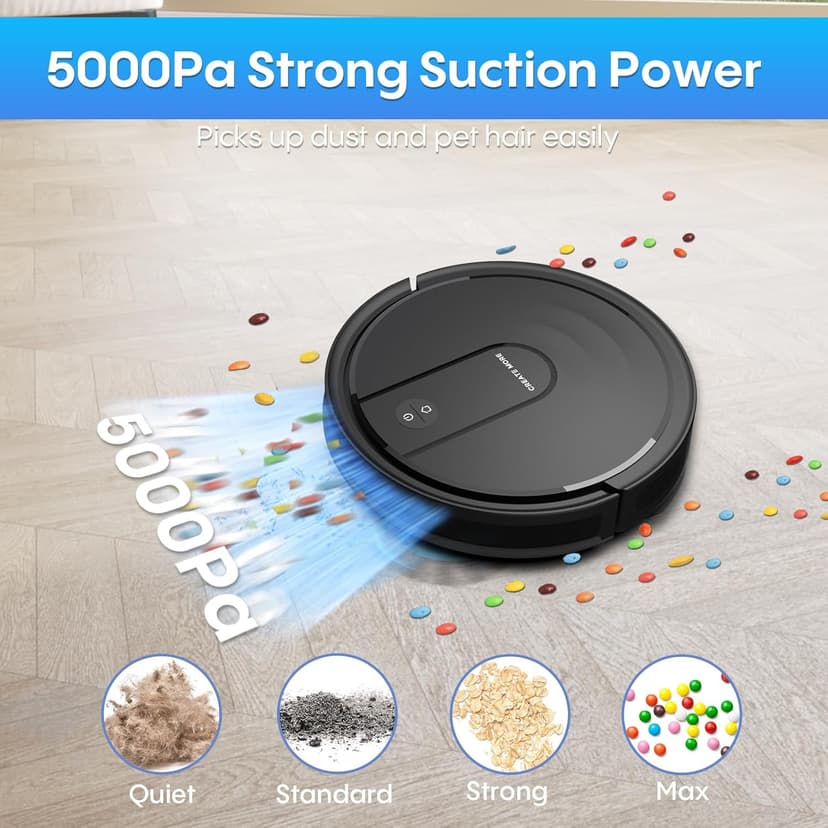 Bagotte Robot Vacuum and Mop Combo,5000Pa Robotic Vacuum with Schedule,4 in 1 Robotic Vacuum Cleaner, Quiet Slim,Self-Charging,Wi-Fi/Voice/App,Perfect for Pet/Hard Floors,/Carpet