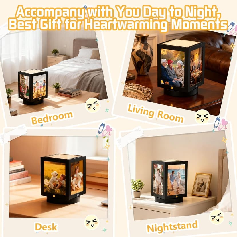 Mixoo 4x6 Picture Frame Light, Vintage Rotating Photo Frame Tabletop Lamp, Touch Desk Lamp for Bedroom Bedside, Table lamps for Office Family Retirement Anniversary Birthday Gifts (Wooden Black) B0FN7D9BXX
