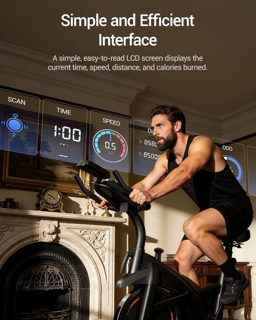 CURSOR FITNESS Exercise Bike, Brake Pad Stationary Bike for Home with Exclusive App, Stationary Bikes for Home with 300 lb Weight, Indoor Cycling Spin Bike Workout Bike with Extra Comfort Seat