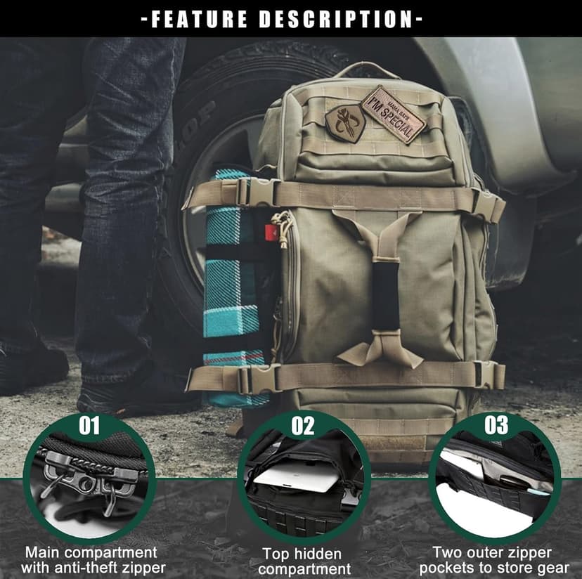 Miramrax Travel Duffle Bag Backpack for Men - Large Tactical Bags Weekender Gym Bag for Overnight Traveling Military Workout Deployment Sports (Coyote, 80L)