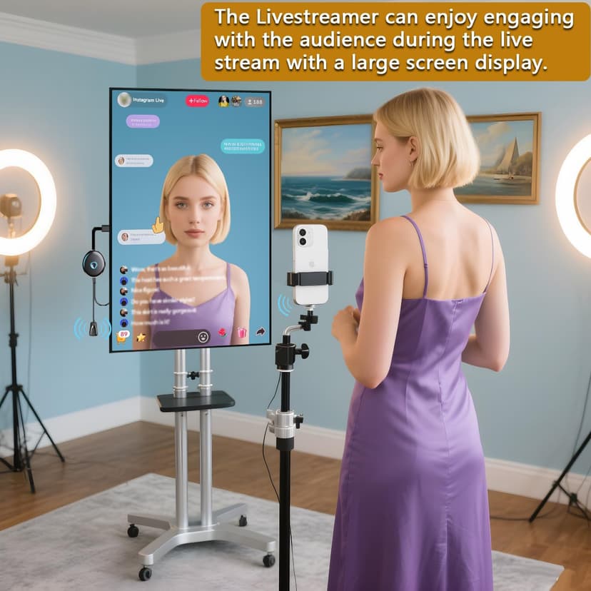 Wireless Display Adapter Designed for Multimedia Live Streaming Broadcast with Landscape/Portrait Screen Display Perfect for TikTok,YouTube,Amazon Live