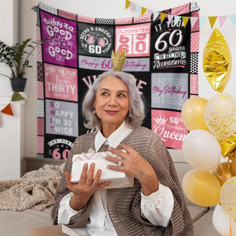 60th Birthday Gifts for Women Throw Blanket 60"x50", Best Gifts for 60 Year Old Woman, 60th Birthday Gift Ideas, 1966 Birthday Gift for Women, 60 Year Old Party Favors/Decorations for Woman B0CQR5HB89