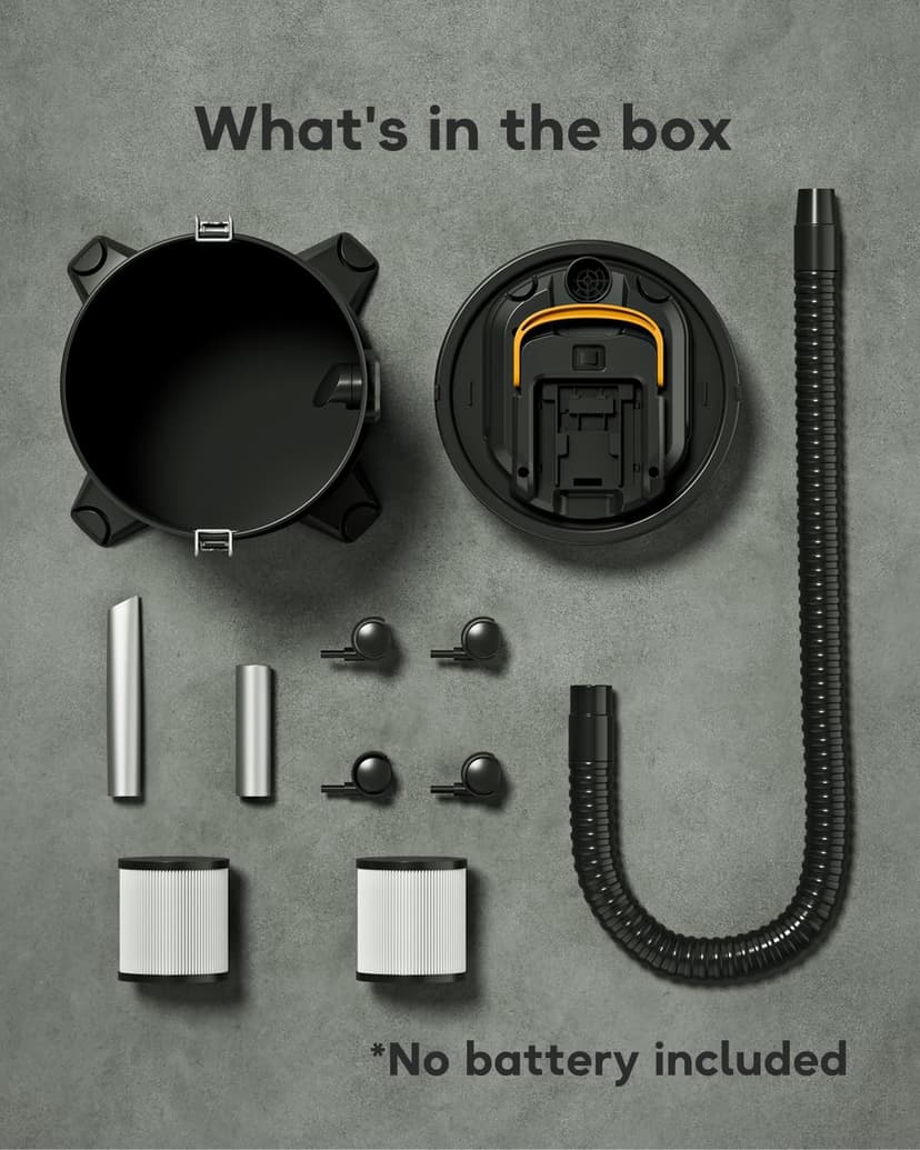 DeForce Cordless Ash Vacuum, for DeWalt 20V Max Battery, 4-Gallon Portable Vacuum Cleaner, Black, with Hose Nozzles HEPA Filters Wheels, for Pellet Wood Stove BBQ Grill (Bare Tool ONLY)