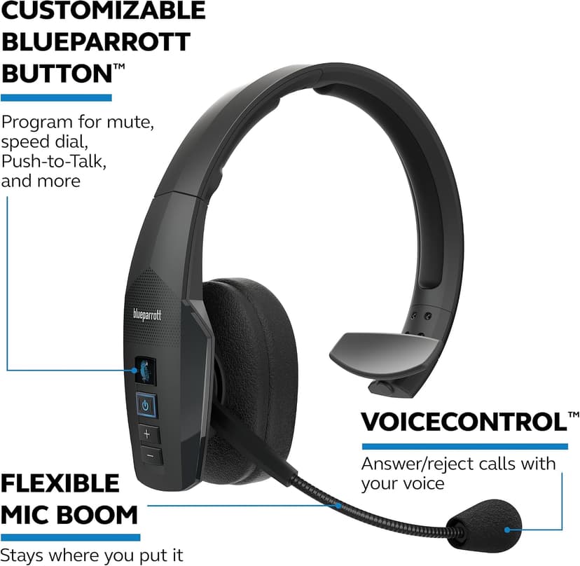 96% noise canceling headset for truck drivers; padded comfort, 24 hr talk time BlueParrott B450-XT Bluetooth Headset B087R97MM2
