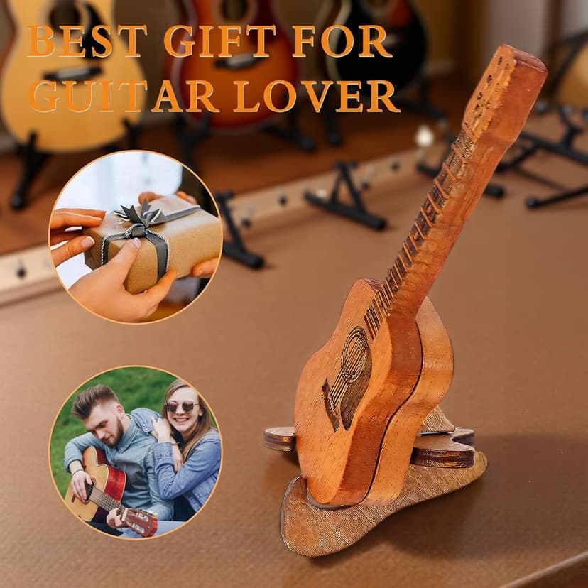 Doyyi Wooden Music Accessory Case with 3 Guitar Picks, Portable Holder and Storage Box for Plectrums - Thoughtful Gift for Guitar Players