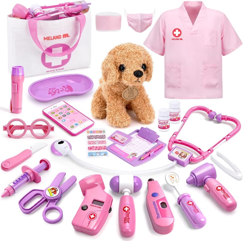 A gift for girls birthday Christmas, Encourages caring role play, builds confidence, stays neatly organized Meland Doctor Kit with Puppy for Girls, Pretend Play Toy Gift for Ages 3–6 B09PD6YWF1