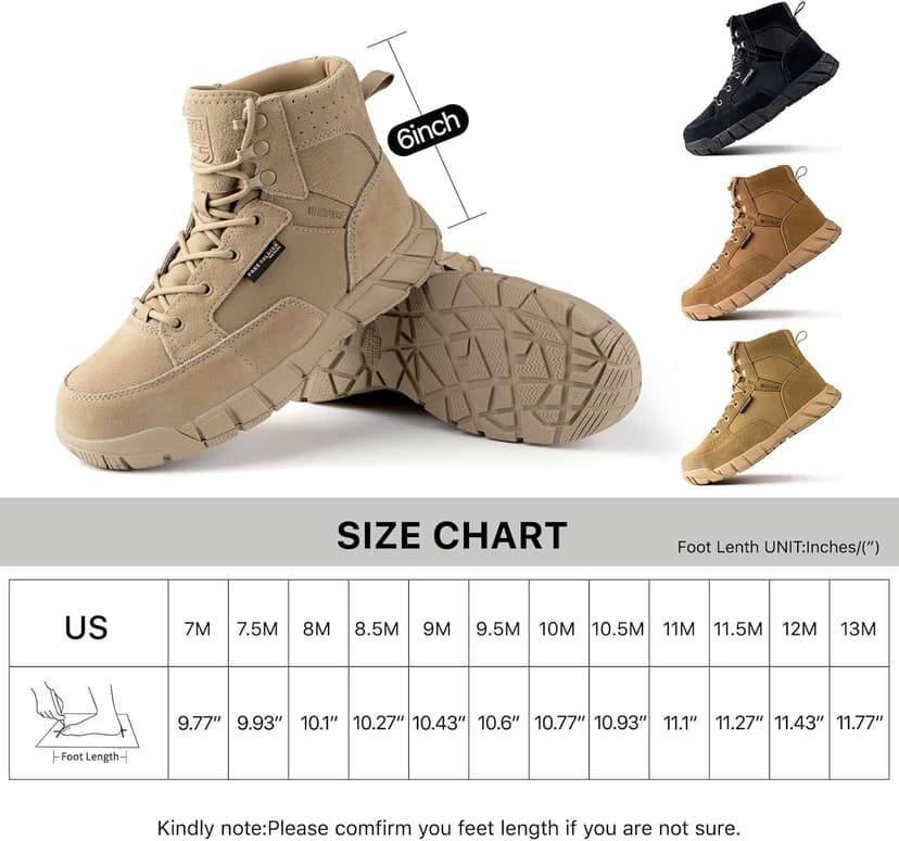 FREE SOLDIER Men's Durable Work Boots 6 Inches Lightweight Waterproof Hiking Boots Suede Leather Tactical Boots