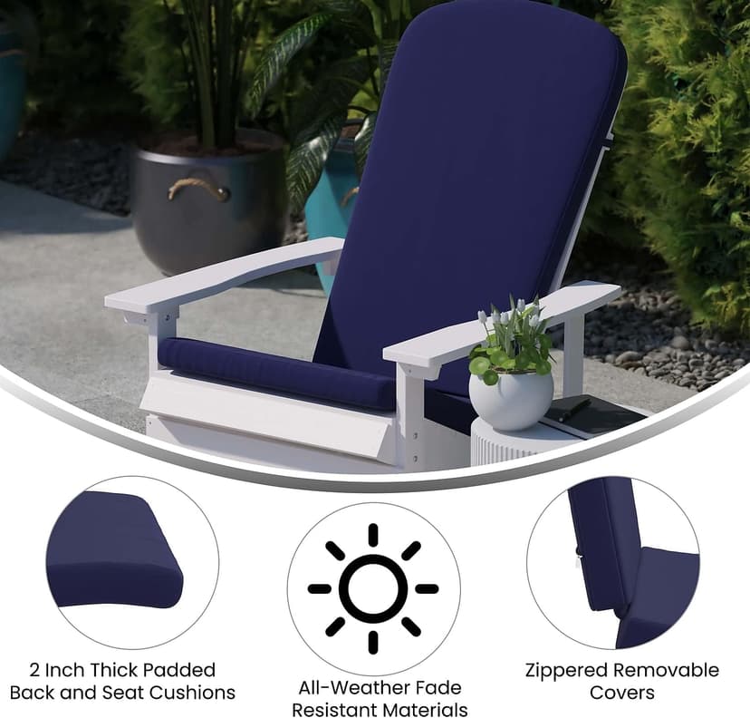 Flash Furniture Charlestown Set of 2 Adirondack Chair Cushions - Blue Fabric Cushions - 2" Thick Padding - Indoor/Outdoor - Patio Chair Replacement Cushions
