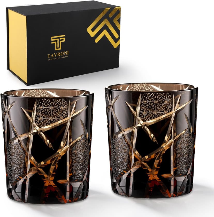 Old Fashioned Edo Kiriko Whiskey Glass Set of 2 – 9 oz Handmade Japanese Cut Crystal Tumblers for Bourbon, Scotch, Cocktail, Liquor – Premium Gift Boxed Drinkware for Men, Dad, Husband