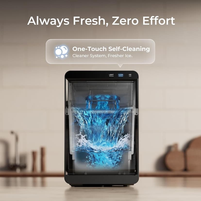 Nugget Ice Maker Countertop: 44lb/Day, Self-Cleaning, Black Stainless Steel, Portable, Soft Chewable Pebble Ice Machine for Home Kitchen, RV & Office