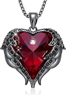 CDE Christmas Gifts for Women Angel Wings Necklace for Women with Birthstone, Love Heart Silver Tone/Gold Tone Pendant, Ideal Anniversary or Birthday Jewelry Gifts for Wife Girlfriend Her