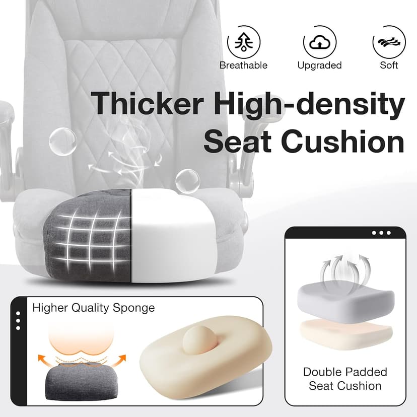 Big and Tall Fabric Office Chair 400lbs High Back Executive Computer Desk Chair with Flip Up Armrest, Breathable Fabric Adjustable Height Ergonomic Home Office Heavy Duty