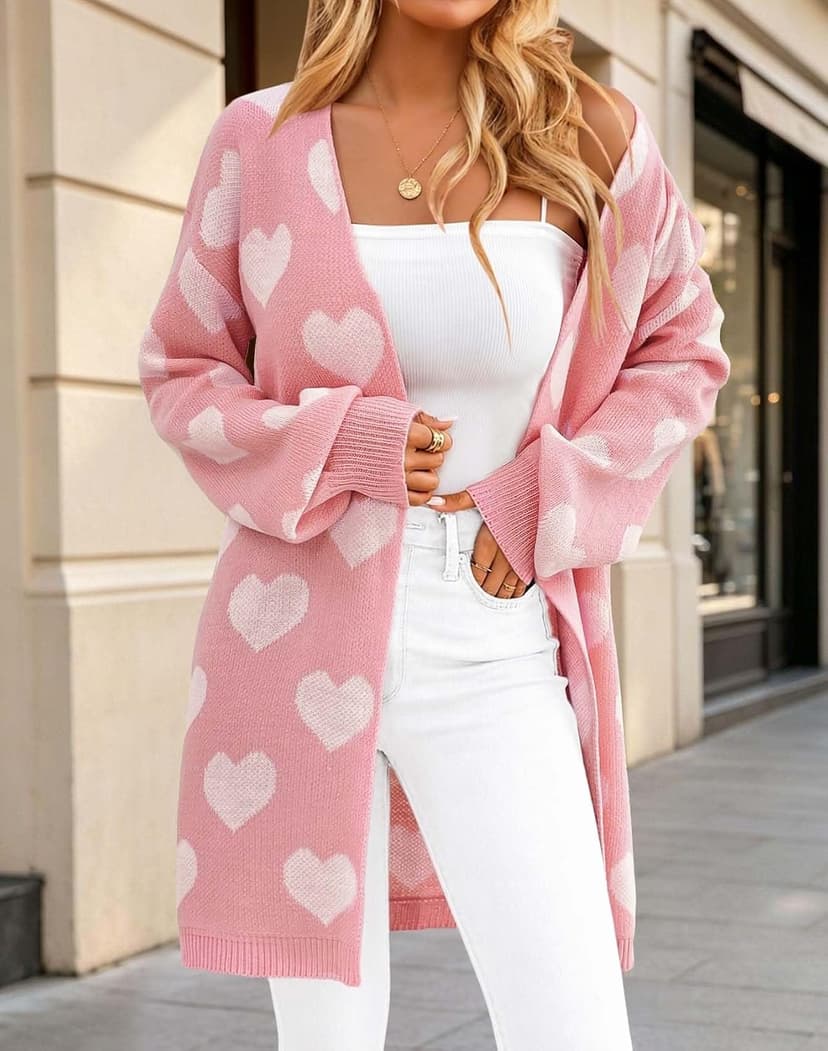Soft Knit Long Sleeve Cardigans, Winter Fall Clothes, Dressy Casual Office Work Teacher Outfits Oversized Long Cardigan Sweaters for Women Cute Heart Fall Coats Outfits B0G574VFVG
