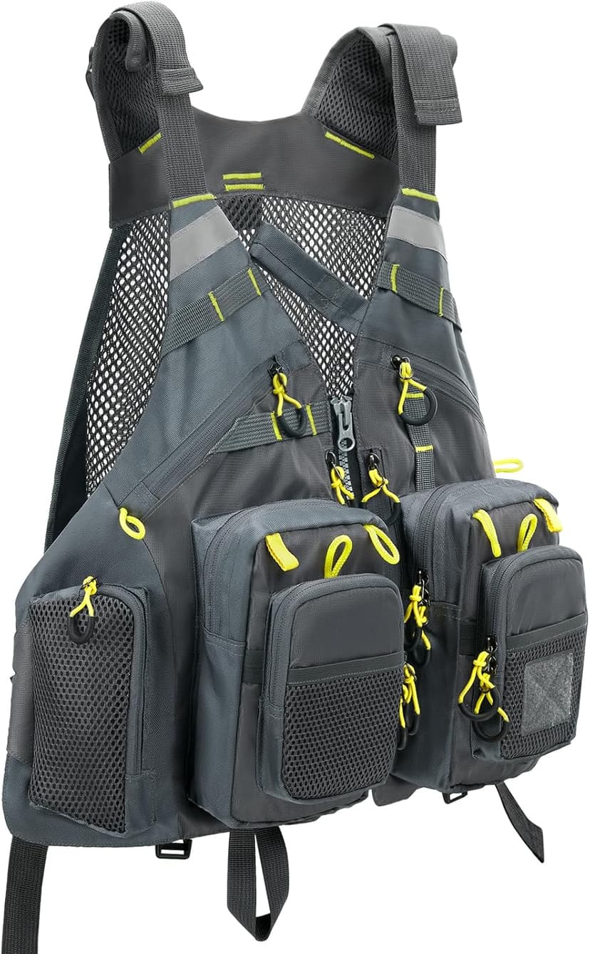 Gonex Fly Fishing Vest for Men Women, Comfortable Adjustable Fishing Vest with Multi-Pockets Reflective Stripes