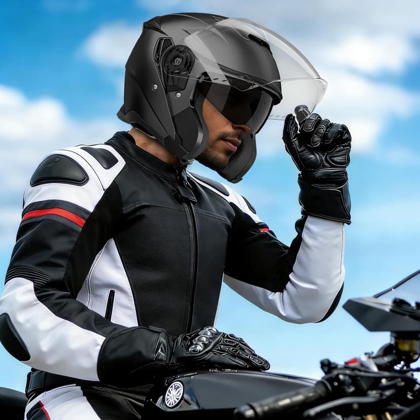 Motorcycle Helmets for Adults, Open Face Motorcycle Helmet with Dual Visor, Casco para Moto DOT Certified, ATV Dirt Bike Snowmobile Motocross Helmet for Men Women, Quick Release Strap, AP-836