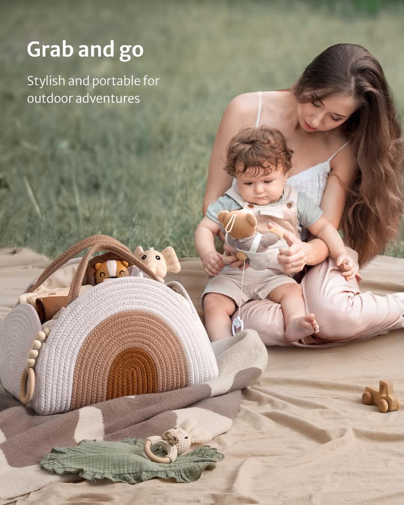 Blissful Diary Baby Diaper Caddy Organizer, Cotton Rope Diaper Caddy Basket, Large Storage Basket for Newborn Boys and Girls, Gift for Baby Shower List, Newborn Essentials, Earthy Rainbow