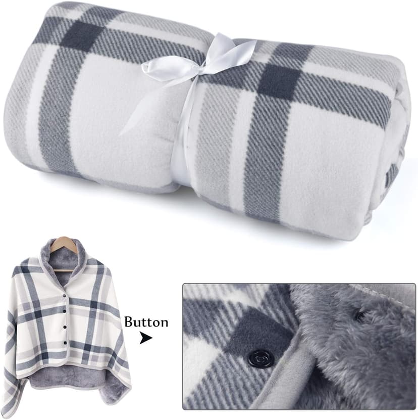 forestfish Fleece Wearable Blanket Oversized, Comfy Lightweight Lap Blanket Poncho Throw With Buttons, 63“x 55” (Grey-white, Medium(55”x39”)) B07Y87KBYS