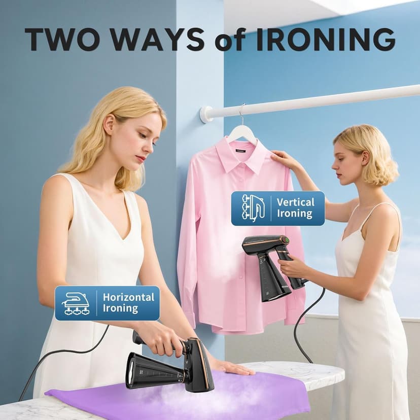 IRONDAY Steamer for Clothes, 1200W Portable Handheld Garment Steamer&Iron 2-in-1 with Fast Heat-up, Auto-Off, 350ml Water Tank, Powerful Foldable Handle Clothes Steamer Compact Size for Travel Home