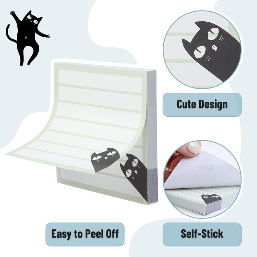 Mr. Pen- Black Cat Sticky Notes Set, 3" x 3", 6 Pads, 480 Sheets | Black Cat Sticky Notes, Memo Pads, Self-Stick Note Pad for Office, School, Home, Study & Organization B0D1PFBKGF
