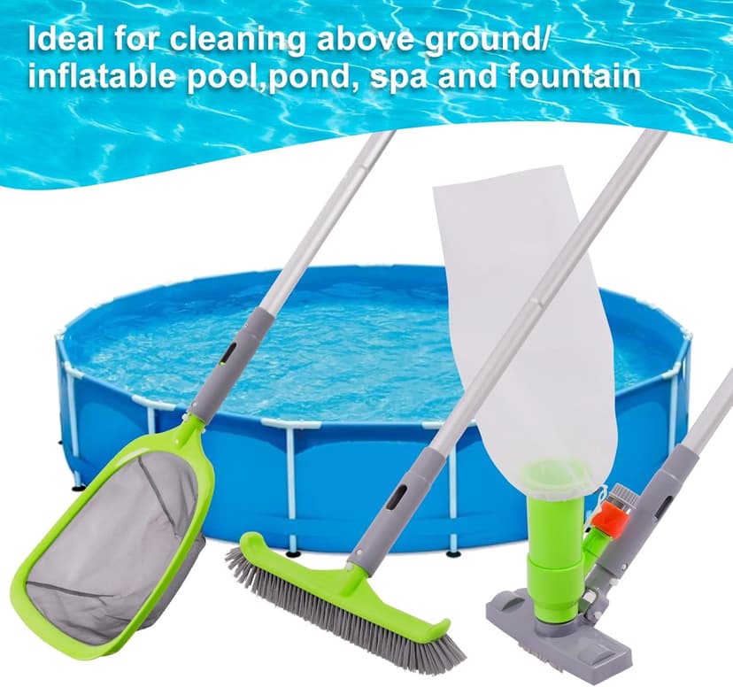 Sepetrel Deluxe Swimming Pool Cleaning Kit with Spa Jet Vacuum Cleaner,Brush, Semi-deep Skimmer Net & Adjustable 57.5-inch Pole,Ideal for Cleaning Above Ground,Inflatable Pools