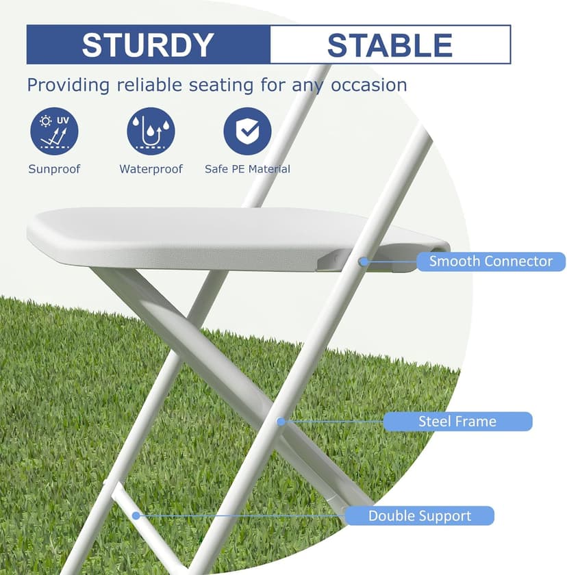 White Folding Chairs 2 Pack, Plastic Folding Chairs Outdoor Indoor, 350lb Capacity, Portable Event Chair, Lightweight Folding Chair, for Events Office Wedding Party Rental Picnic Patio