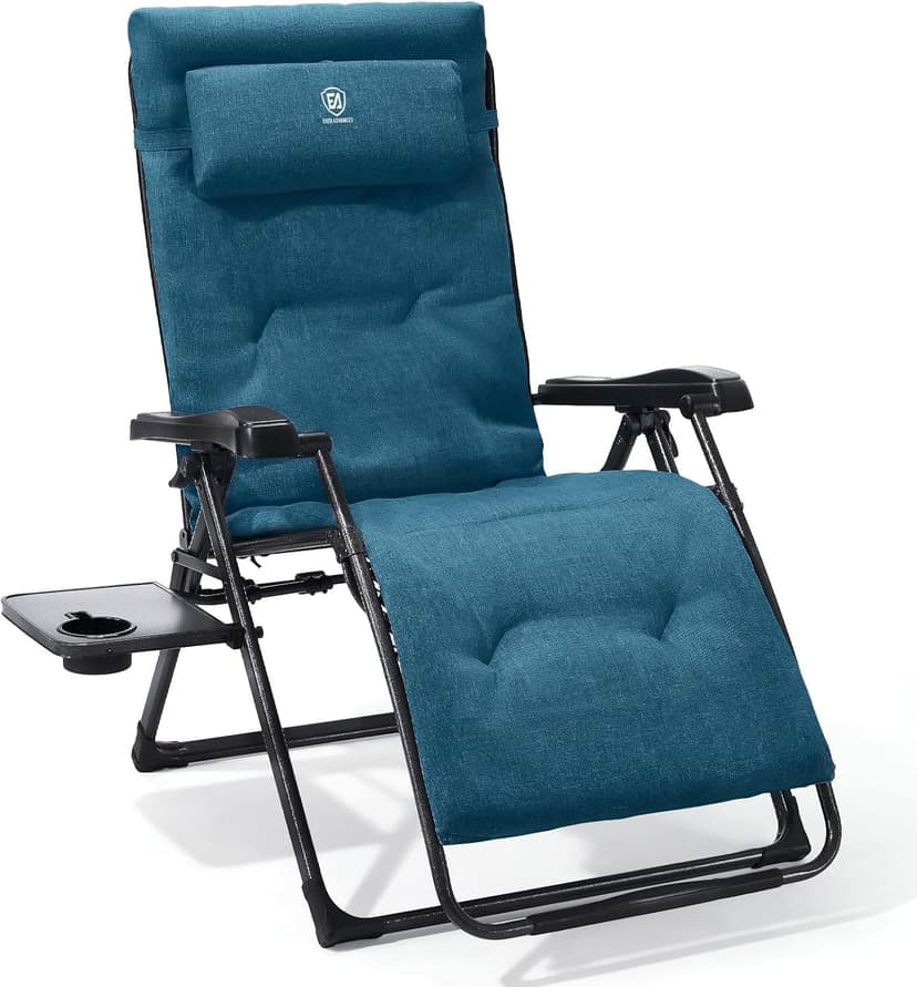 EVER ADVANCED Thick Padded Zero Gravity Chair, Oversized Reclining Lounge Chair with Adjustable Headrest & Cup Holder, Heavy Duty Support 350 lbs, Foldable for Camping, Lawn, Outdoor & Indoor, Green