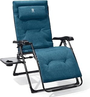 EVER ADVANCED Thick Padded Zero Gravity Chair, Oversized Reclining Lounge Chair with Adjustable Headrest & Cup Holder, Heavy Duty Support 350 lbs, Foldable for Camping, Lawn, Outdoor & Indoor, Green