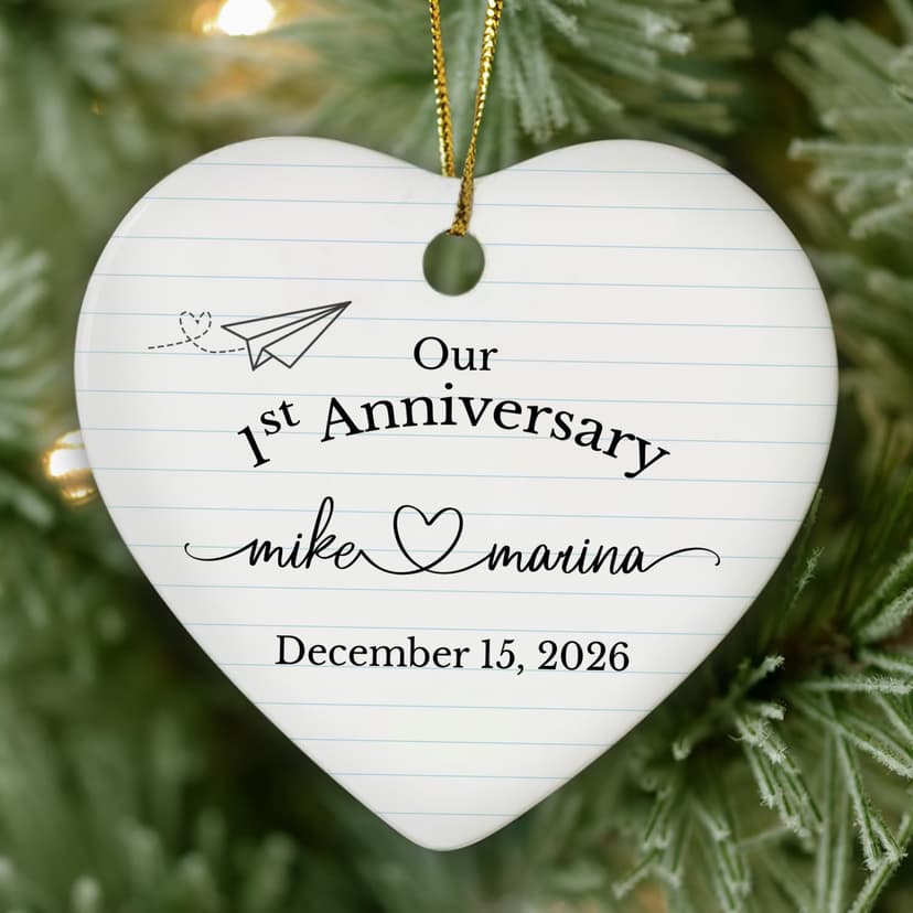 Personalized 1st Anniversary Ornament 2026, Christmas Hanging for Couple, First Wedding Gift Ideas for Her, 1 Year Paper Anniversary Ceramic Ornament for Husband&Wife, Married Decoration B0FVRNPN6F
