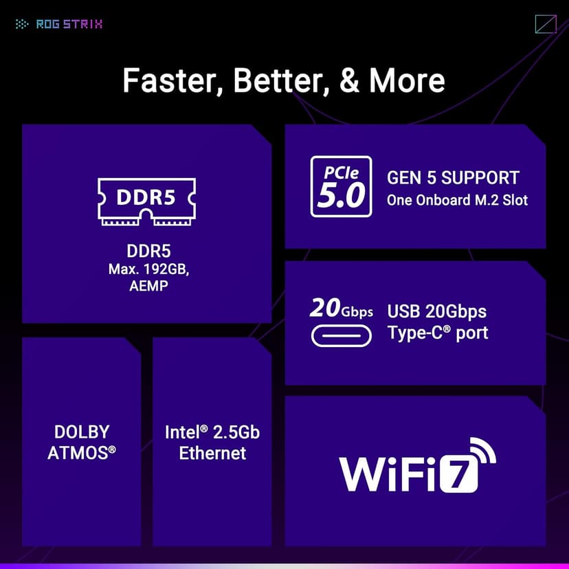 ASUS ROG Strix B850-A Gaming WiFi AMD AM5 B850 ATX Motherboard 14+2+2 Power Stages, DDR5 AEMP, 2.5G LAN, WiFi 7 with Q-Antenna, 4X M.2, PCIe® 5.0, USB 20Gbps Type-C, AI Networking II, ASUS AI Advisor