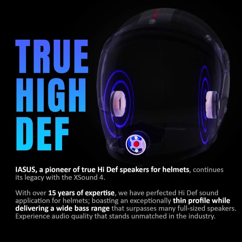 I A S U S High Def XSound 4 Helmet Speakers - Motorcycle Snowboard Helmet Speakers - Works with Most Comms with Earbud Ports – Includes Accessories for Install