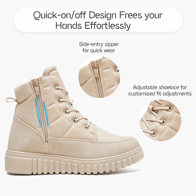 Shupua Boots for Women Winter Combat Boots Womens Ankle Boot Shoes Warm Snow Booties Hiking Sneakers with Zipper