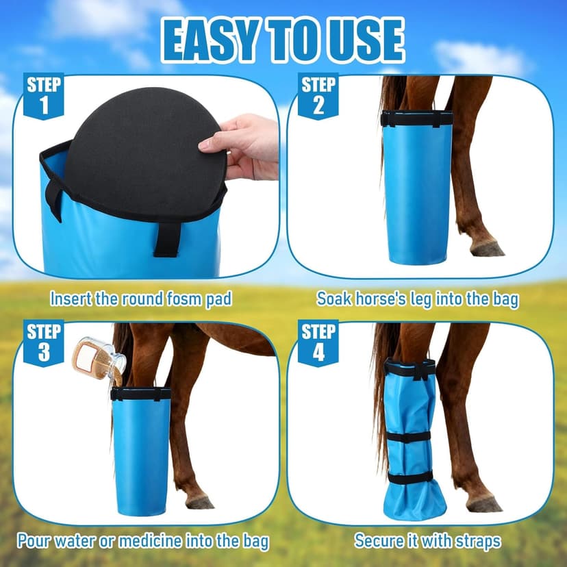 SilTriangle 4 Pcs Easy Use Hoof Soaking Boot for Horse Soaker Bag, Hoof Care Treatment Bucket with EVA Pad and Elastic Band, 2 Pairs Horse Soaker Bag for Common Equine Hooves Ailment Problem